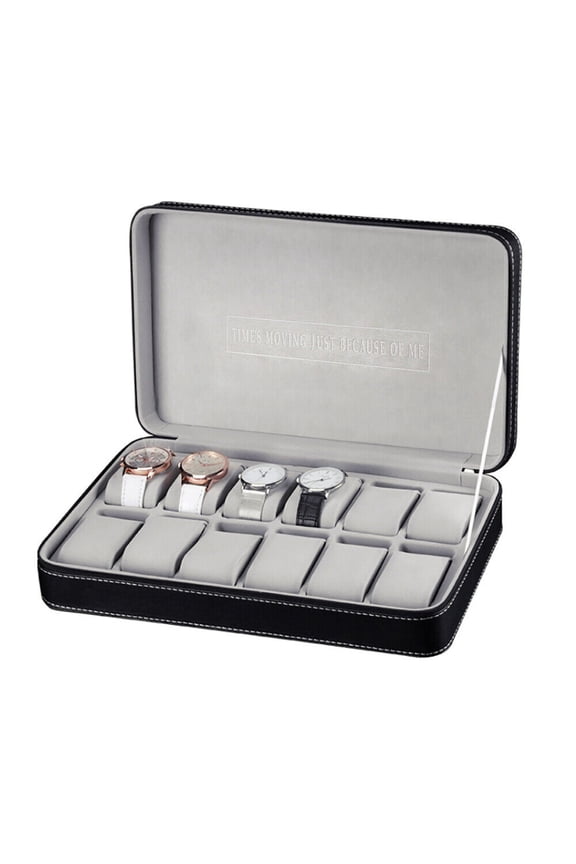 12 Slots Watch Box Watch Organizer Collector Jewelry Display Storage Case Black 13 X 7.87 X 2.95inch