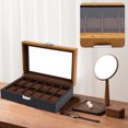 thumbnail image 1 of 12-Slots Watch Box Wood Organizer Top Glass Jewelry Storage Display Case+Lock, 1 of 12