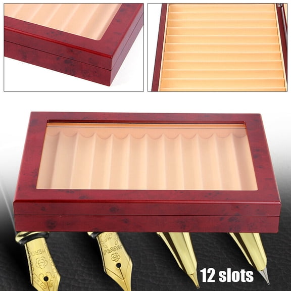 12 Slots Wood Fountain Pen Display Case Holder Storage Collector Box Organizer