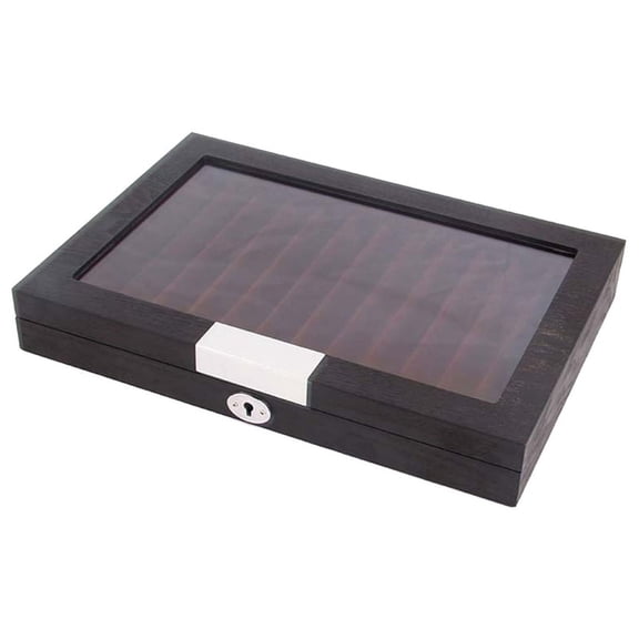 12 Slots Wood Pen Display Box Deluxe Pen Case with Key Transparent Window Fountain Storage Showcase Organizer-