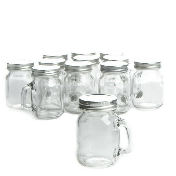 12 Small Clear Glass Mason Jar Mugs with Lids - for Party Favors & Crafting - Factory Direct Craft