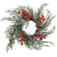thumbnail image 1 of 12" Small Fall Wreath Christmas Candle Rings Wreath Artificial Candle Rings with Red Berry Snowy Pine Garland Candle Ring Holder for Christmas Decorations Table Centerpiece, 1 of 9