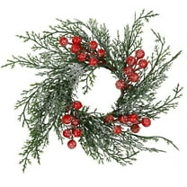 12" Small Fall Wreath Christmas Candle Rings Wreath Artificial Candle Rings with Red Berry Snowy Pine Garland Candle Ring Holder for Christmas Decorations Table Centerpiece
