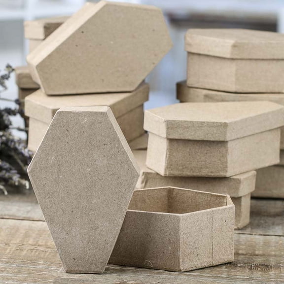 Factory Direct Craft Small Paper Mache Coffin Boxes, Set of 12, 4 Inch Halloween Craft Boxes