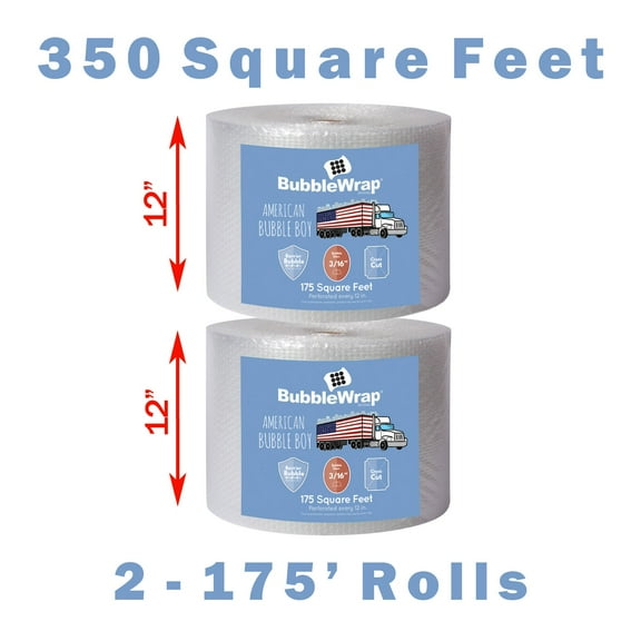 12" Small Plus (3/16) American Bubble Boy Bubble Wrap - 350 Square feet