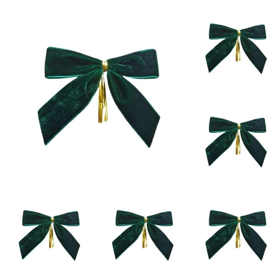 12 Small Velvet Bows 3.5 x 3.5 Inch, Pre-Tied Christmas Ribbon Accents for Cookie Bags, Candy Bags, Bakery Packaging, Party Favors and Gift Boxes