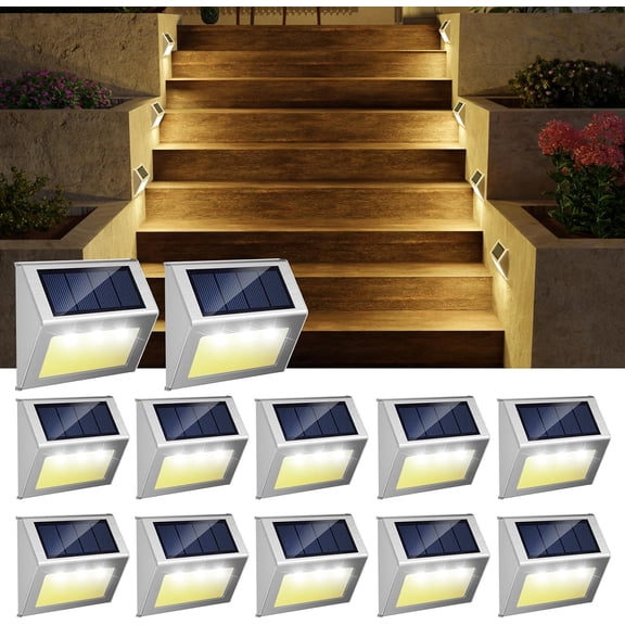 12 Solar Lights Outdoor for Stairs - Solar Deck Lights Stainless Step Fence Patio Wall Lamp for Garden Pathway Walkway Decor Light(Warm Light)