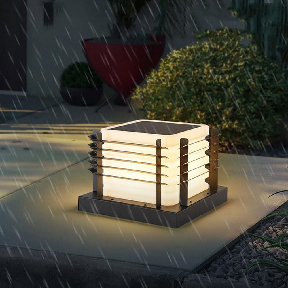 12 in Solar Outdoor Column Lights Deck Column Cap Lights IP65 Waterproof Pillar Lights Outdoor Fence Square Landscape Pathway Lighting Solar Powered Post Caps Lamps for Surface Patio Garden