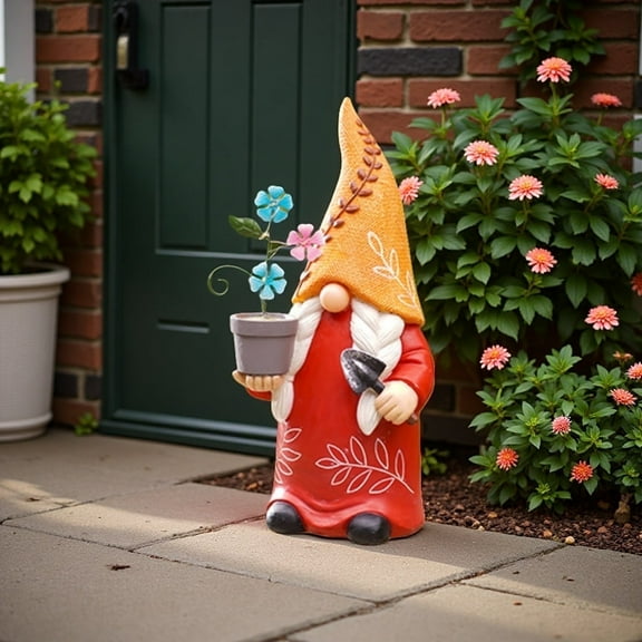 12" Garden Gnome Garden Statues, Solar-Powered, LED Lights