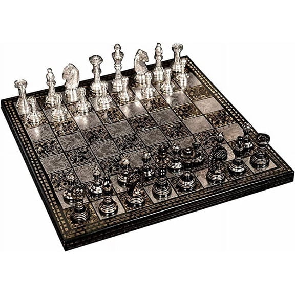 12" Solid Brass Metal Chess Set Pieces & Board with Velvet Storage Box Brass Metal Luxury Chess Set Antique Chess Set for Gifts