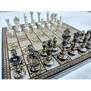 12 Solid Brass Metal Chess Set Pieces & Board with Velvet Storage Box | Brass Metal Luxury Chess Set | Antique Chess Set for Gifts