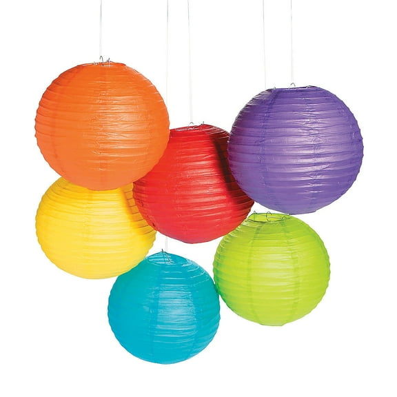 Fun Express - 12" Solid Color Paper Lantern Asst for Birthday - Party Decor - Hanging Decor - Lanterns - Birthday - 12 Pieces