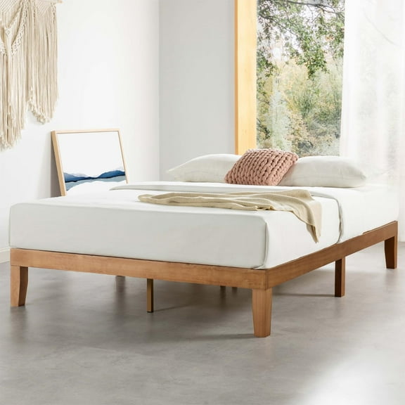 12" Solid Wood Platform Bed with Wood Slats, No Box Spring Required, Easy to Assemble, Queen Size
