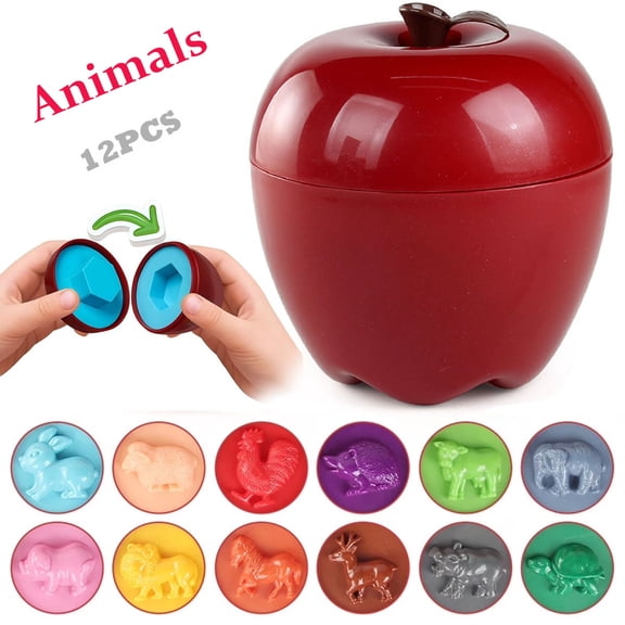 12 Sorter Eggs with Apple Container Toys,Montessori Shape Sorter Toys for 1-3 Years,Early Educational Learning Color Sorting & Fine Motor Matching Games,Easter Basket Stuffers Gifts for Boys Girls