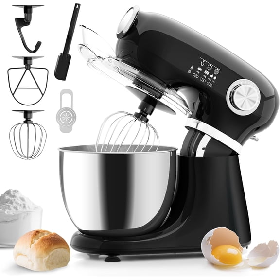 12 Speed 5.3 Quart Tilt Head Electric Stand Mixer with Egg Whisk Dough Hook Flat Beater for Daily Use BLACK