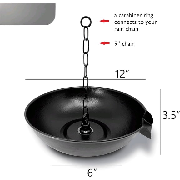 12" Spill Bowl Downspout Catch Basin for Rain Chain Anchoring & Stake | Rainwater Collection for Roof |Gutter Catch Basin | Good for Water Fountain & Birdbath | Black | Handles Heavy Rain$$
