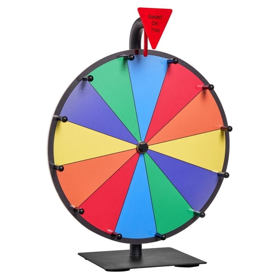 12 in Spinning Prize Wheel, 12 Slots Spinning Wheel with Stand, Tabletop Win Fortune Roulette with a Dry Erase and 2 Markers, 6 Colors, Easy Assembly, for Party Pub Trade Show Carnival Events