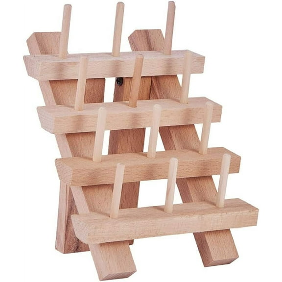 12 Spool/Cone Small Foldable Wooden Thread Rack Holder Sewing Embroidery Thread Holder Organizer Burlywood
