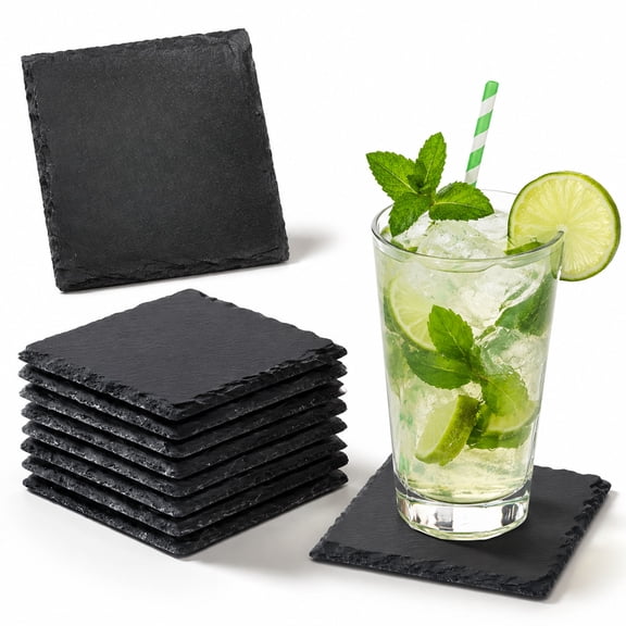 12 Square Coasters Black Slate 4 Inch Blank Engravable Home Office Kitchen