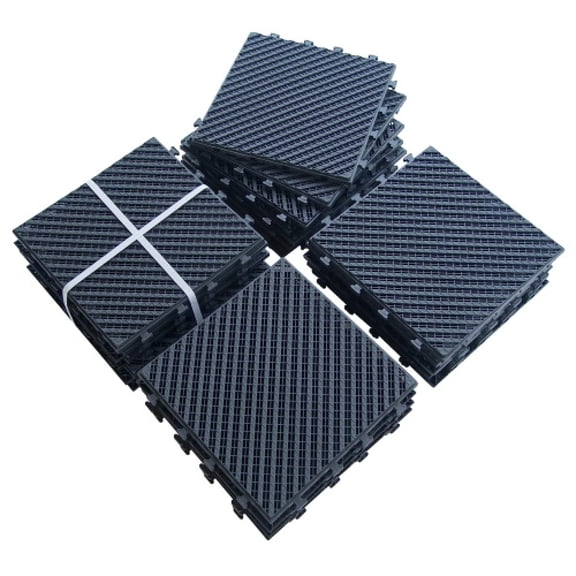 12" Square Interlocking Plastic Deck Tiles, Dark Gray, Striped Pattern