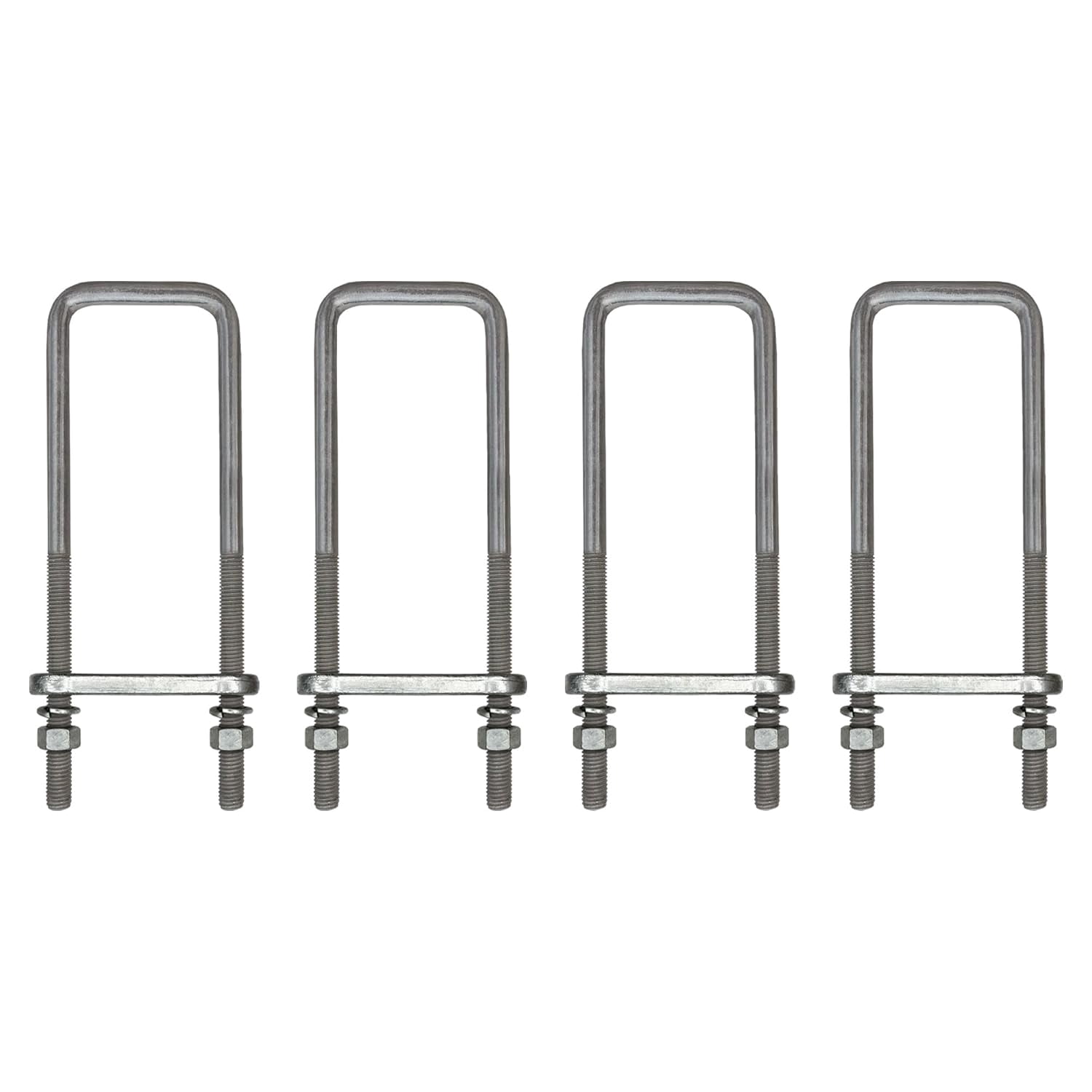 12" Square U-Bolt Kit with 1/2" x 4-1/4" Tie Bars & Hardware, 5/8" Diameter - Grade 8, Hot Dip Galvanized (4 Pack)