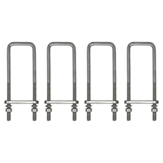 12" Square U-Bolt Kit with 1/2" x 4-1/4" Tie Bars & Hardware, 5/8" Diameter - Grade 8, Hot Dip Galvanized (4 Pack)