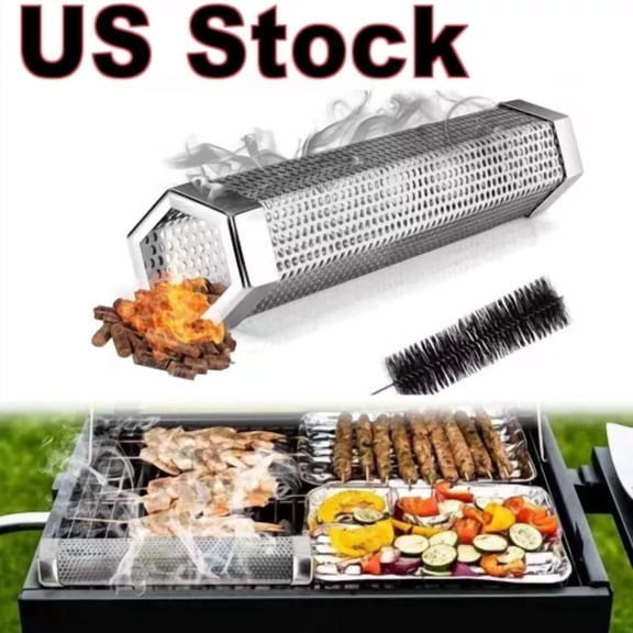 12" Stainless Steel Bbq Grill Smoker Box Tube For Wood Pellet Pipe Smoke Meat #E