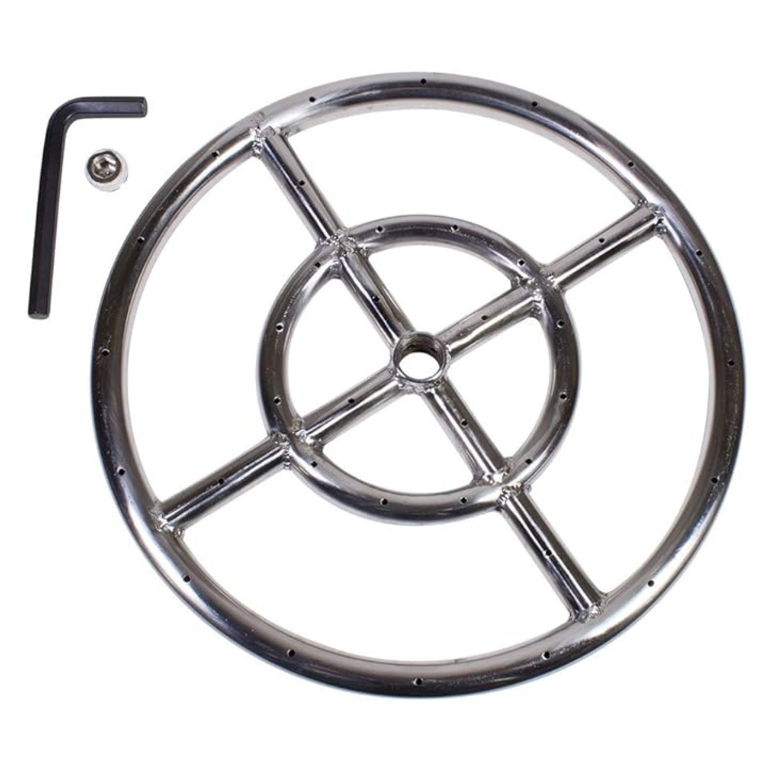 12" Stainless Steel Burner Ring - Double Ring Propane/Natural Gas Fire Pit Insert - 92,000 BTU Outdoor Fire Feature Replacement Part