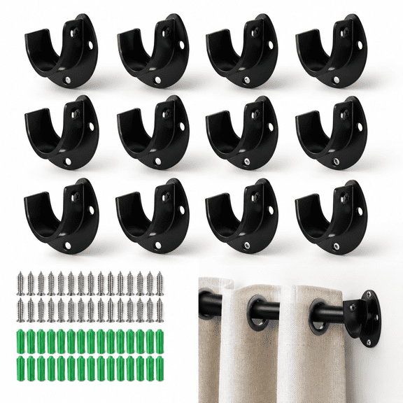 12 Stainless Steel Closet Rod Brackets, 1-1/4 Inch Diameter Heavy Duty U-Shaped Pole Holders with Screws