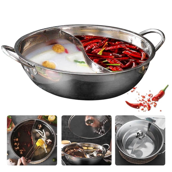 12" Stainless Steel Pot Hot Pot Shabu Shabu Dual Site Divider Cooking Pot with Lid