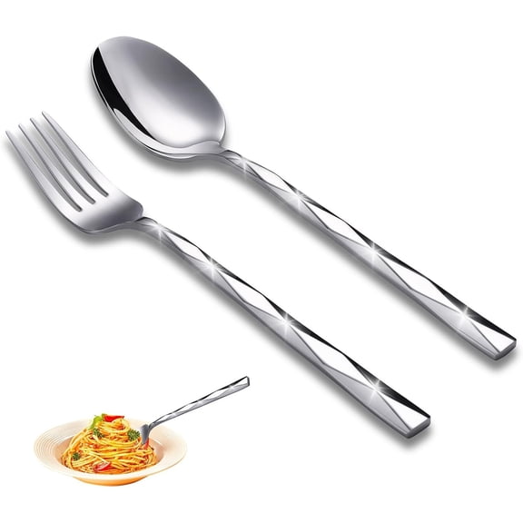 12- Stainless Steel Spoon and Fork Set for Everyday  Use,  Cut Mirror Polished Heavy Duty Dinnerware, 6x8" Large Forks & Spoons, Dishwasher Safe Flatware Set for Kitchen Restaurant