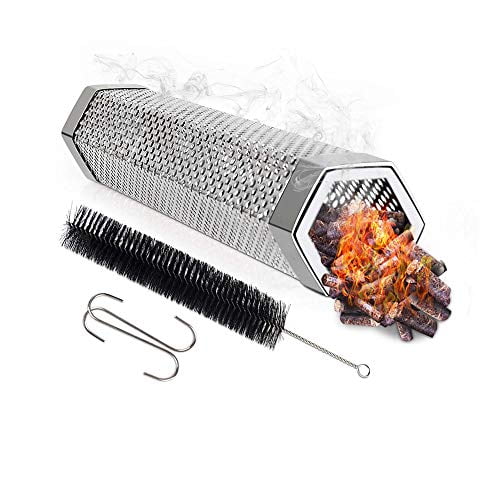 12" Stainless Steel Tube BBQ Smoker Tube,Potable Hot or Cold Smoking for Smoking Beef,Chicken and Fish,5 Hours of Billowing Smoke,Free Tube Brush and hook