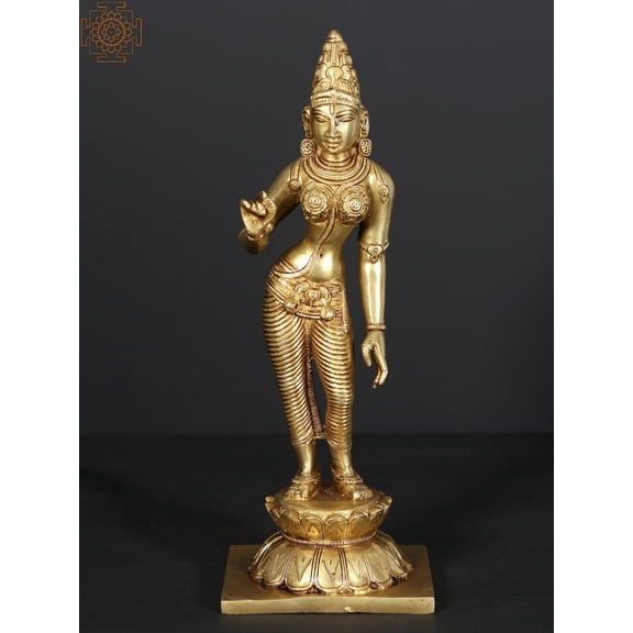 12" Standing Goddess Uma (Parvati) Brass Statue