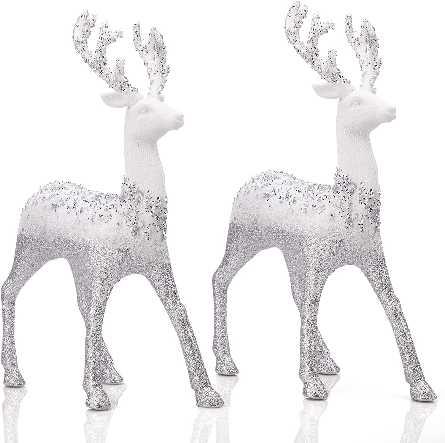 12" Standing Reindeer Christmas Silver Glitter Reindeer Standing Indoor