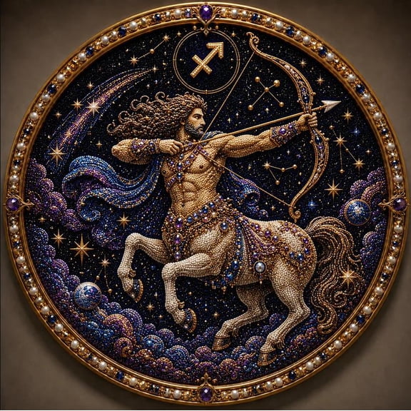 12 Star Sign Pearl Mosaic Art Kit, Sagittarius The Cosmic Explorer Personalized Craft, Galaxy Pearl Mosaic Art Gift for Adventure & Zodiac Fans