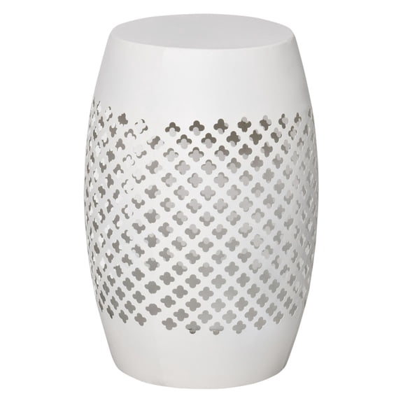 12" Steel Outdoor Side Table, Round Hollow Drum Patio End Table, Accent Table for Indoor and Outdoorr, White