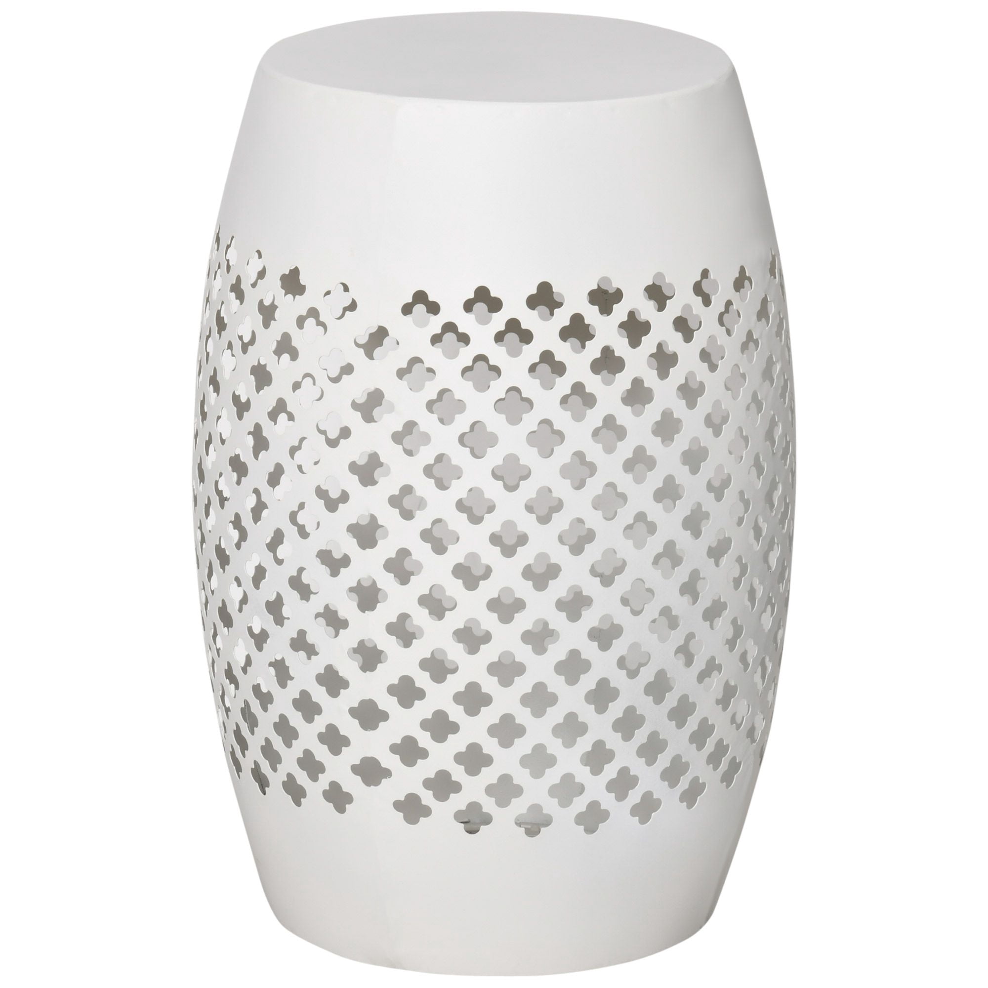 12" Steel Outdoor Side Table, Round Hollow Drum Patio End Table, Accent Table for Indoor and Outdoorr, White