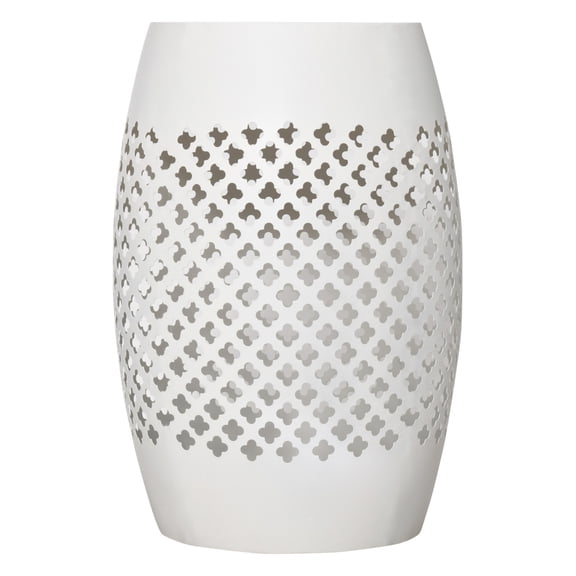 12" Steel Outdoor Side Table, Round Patio End Table, White Accent Table for Garden, Living Room - Durable Metal Bistro Table
