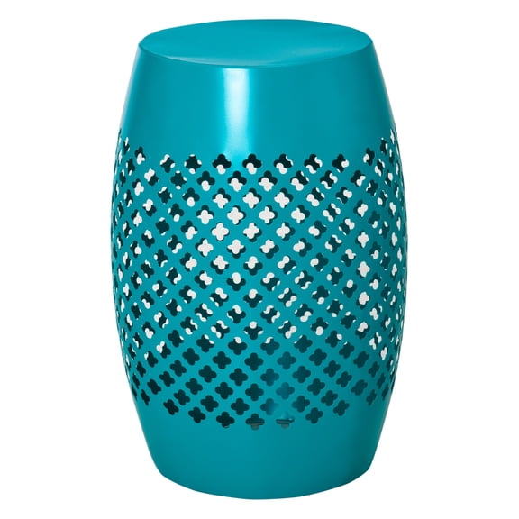 12" Steel Patio Side Table, Round Outdoor End Table, Blue Drum Accent Table