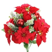 12 Stems Faux Velvet Poinsettia Christmas Bush