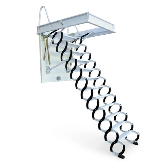 12-Step Ceiling Mounted Attic Ladder, Telescopic Folding Attic Staircase with Spring-Assisted Structure & Anti-Slip Treads, Heavy Duty Alloy Steel Attic Access Ladder for Indoor Use