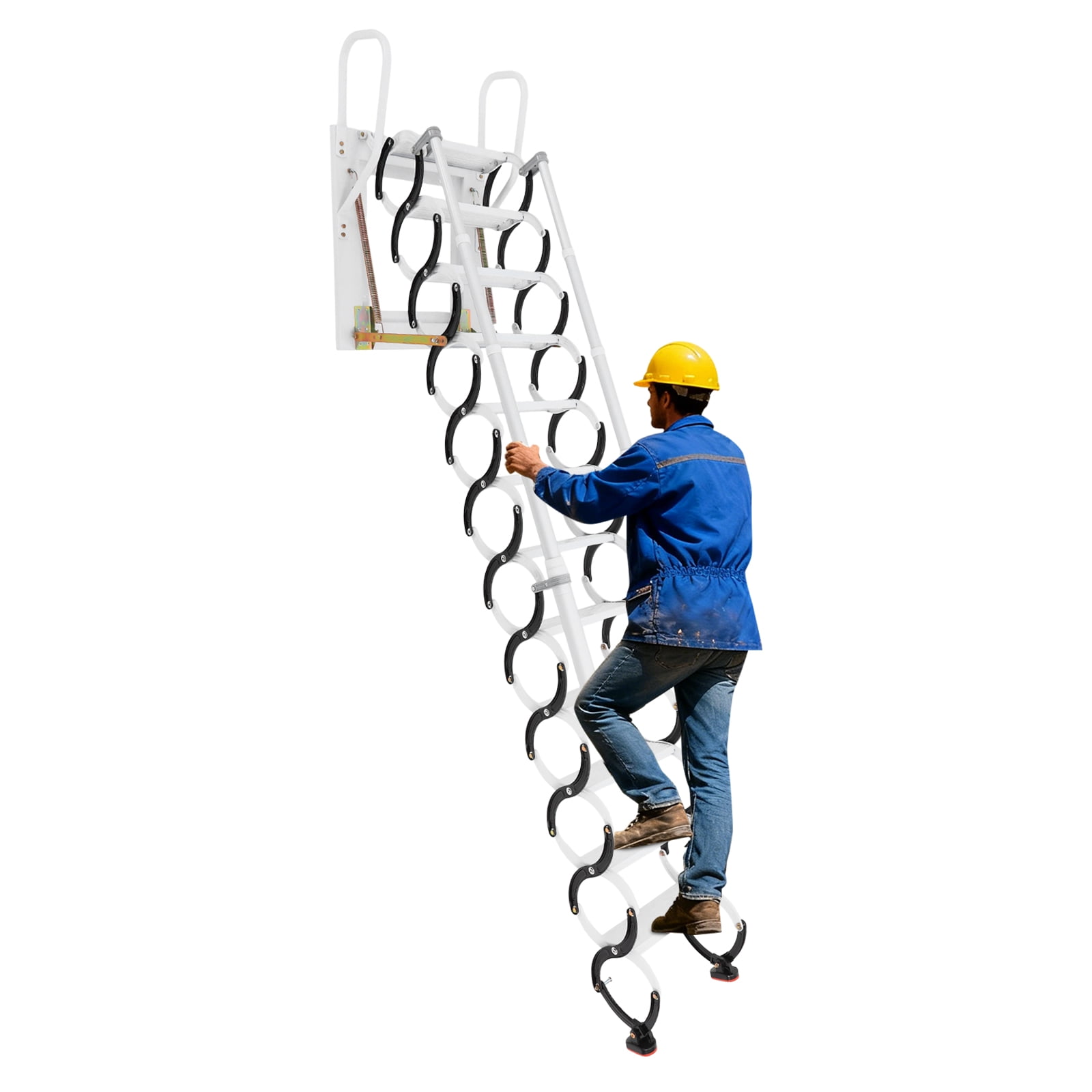 12-Step Ladder, 661lbs Wall-Mounted Ladder with Handrails Black+ White ...