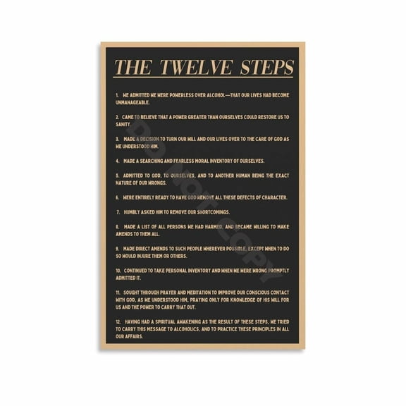 The 12 Steps of AA Poster The Twelve Steps of AA Poster Alcoholics Anonymous Poster Wall Art (1126) Canvas Painting Wall Art Poster for Bedroom Living Room Decor