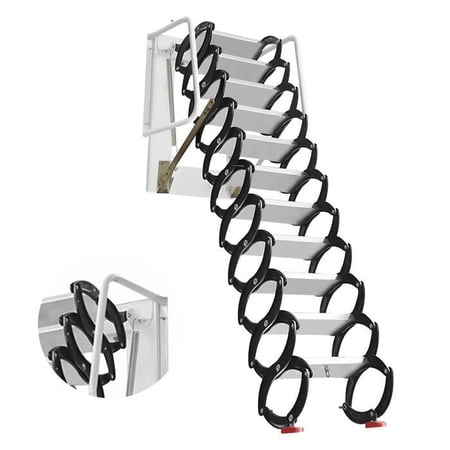12 Steps Al-Mg Alloy Retractable Attic Stairs, 9.8FT Wall Mounted Attic Ladder, for Attics, Basements
