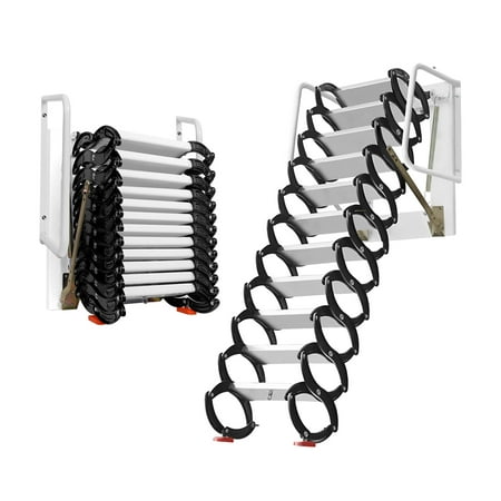 12 Steps Attic Stairs Alloy Attic Ladder, Pull down Attic Stairs, 9.8 Feet Height for Attics, Basements, Warehouse
