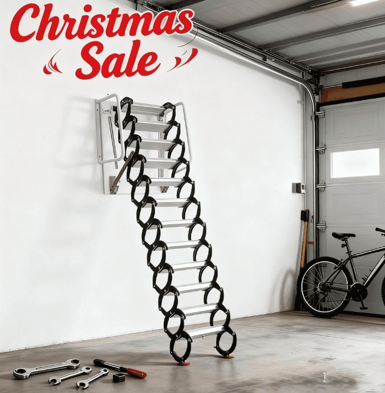 12 Steps Attic Stairs Pull Down System Telescopic Fold Ladder, 1200lbs ...