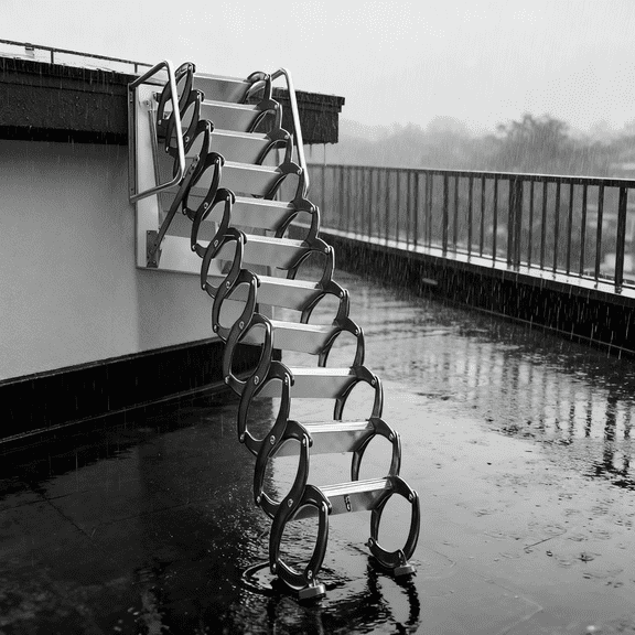 12 Steps Wall-Mounted Attic Ladder,Folding Stairs with Handrails,Maximum Load Capacity 1100 Lbs,Attic Ladder Pull Down System-Suitable for Attics, Garages, Roofs, Basements