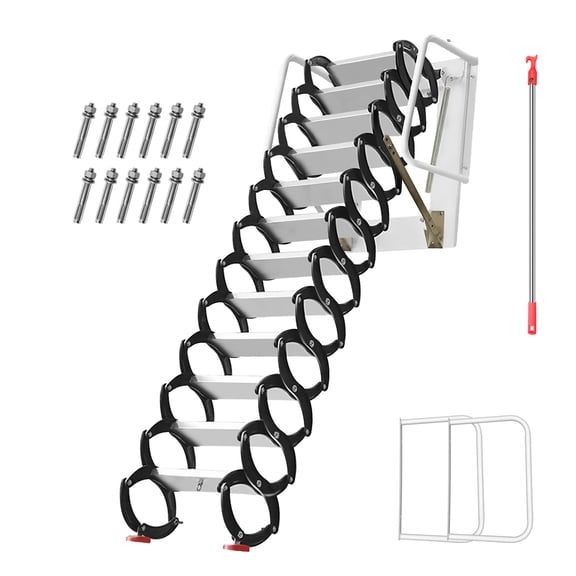 12 Steps Wall-Mounted Folding Staircase, Titanium Magnesium Alloy Attic Ladder with 1102 lbs Load Capacity for Indoor & Outdoor Use