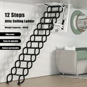 12 Steps ft foot Black Loft Wall Folding Pulldown Attic Ceiling Ladder Stairs 39.4*27.6"