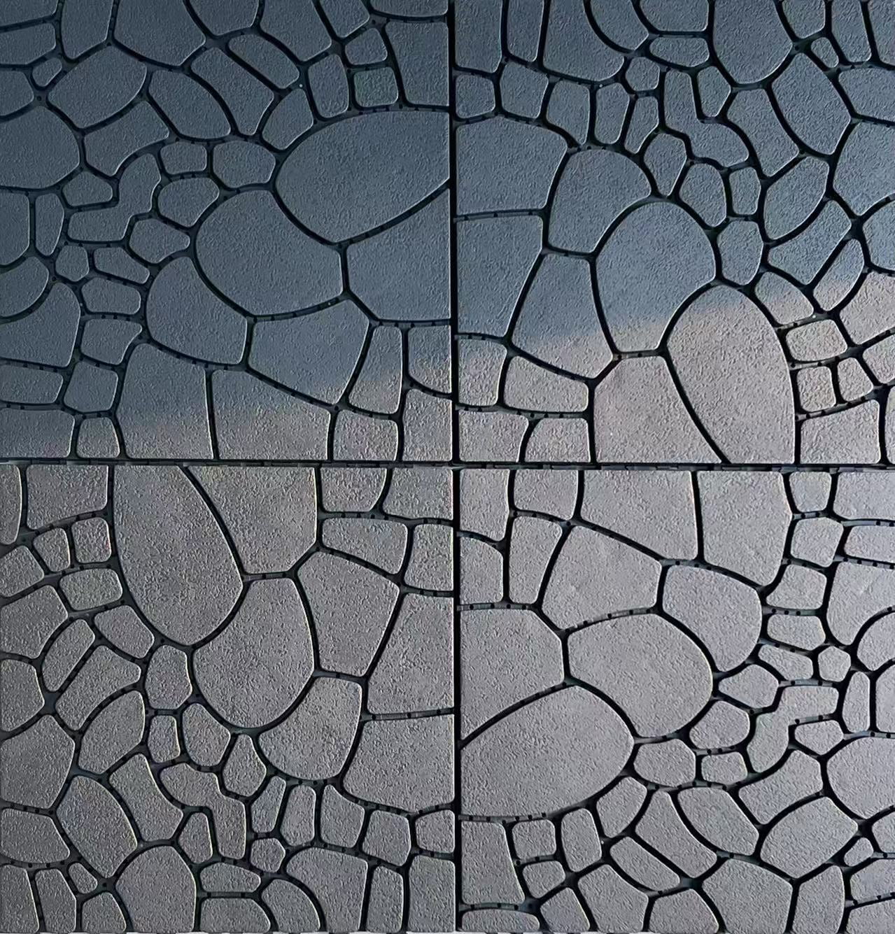 12" Stone Texture Dark Gray Interlocking Patio Deck Tiles 44pcs PP Material DIY Floor Tiles for Porch Poolside Balcony Backyard Indoor & Outdoor Use